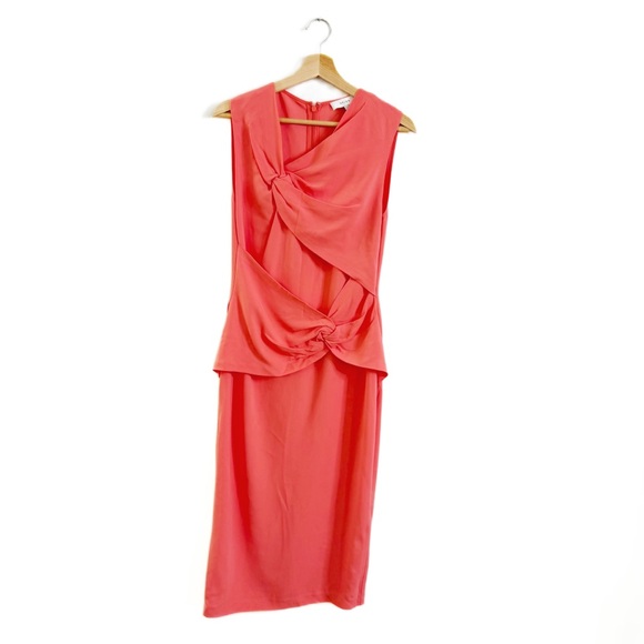 Reiss Dress Womens 8 Alex Ruched Twist Front Coral Sheath - Picture 2 of 13